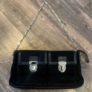 Banana Republic Fall 2003 Black Suede Shoulder Bag Silver Chain Y2K